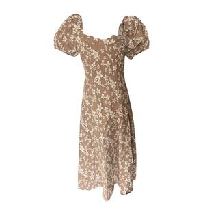 Shein Womens Puff Sleeve Floral Milkmaid Babydoll Maxi Dress Size S Coquette